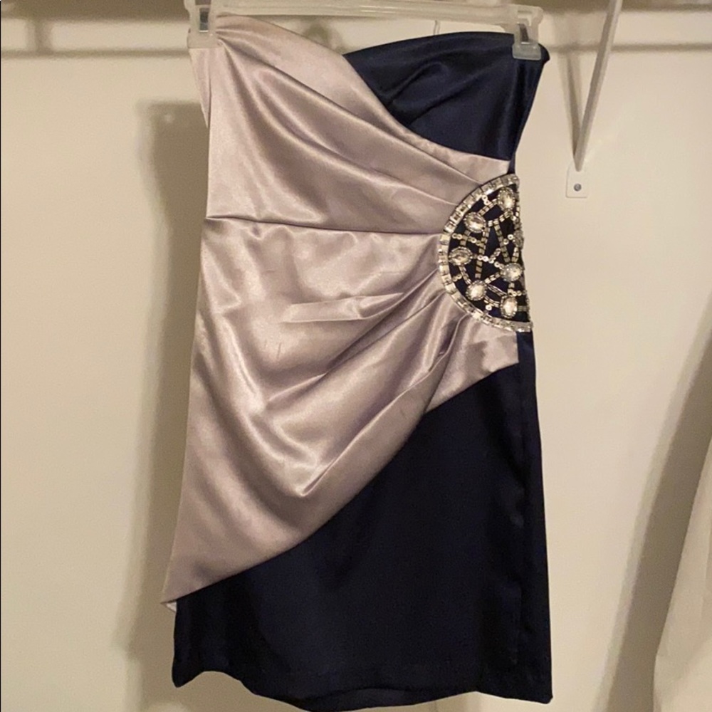 Short Navy and Silver Cocktail Dress